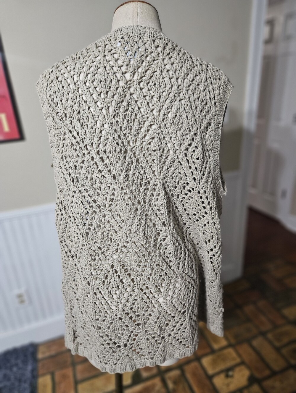 VTG 80s Brownstone Studio Crochet Vest XL - Picture 3 of 4